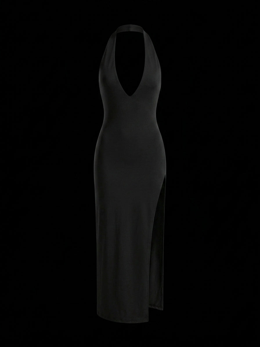Vestido · Vestido Halter con Abertura